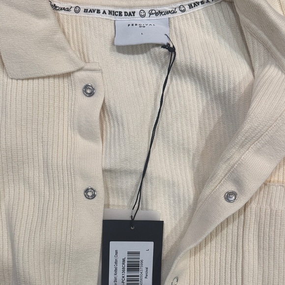 Men's Beige Short Sleeve Button Down Shirt - Picture 3 of 4